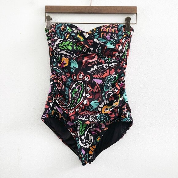 ANNE COLE Twist Front Paisley Swimsuit Size Medium - Picture 2 of 8